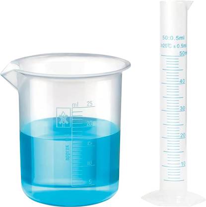 OCTA Plastic 50ml Measuring Cylinder & 25ml Measuring Beaker Combo Pack PP (Polypropylene) Graduated Cylinder