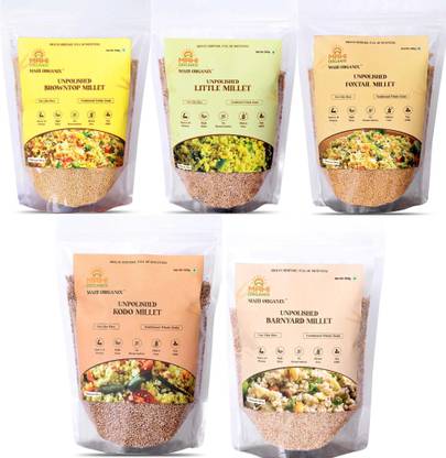 Mahi Organix Unpolished Millets Combo of 5 (500 gm Each) Browntop, Little, Foxtail, Kodo and Barnyard Millet