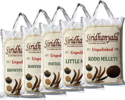 siridhanyalu Unpolished and Organic (Kodo, Little, Barnyard, Foxtail and Browntop 500gm) Mixed Millet