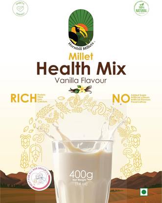 HORNBILL MILLETS Millet Health Mix Powder, Vanilla Flavour, 400g, Rich in Protein and Fibre Mixed Millet