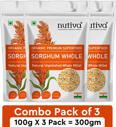 Nutiva Combo Pack of 3 Unpolished Sorghum/Jowar Millets 100g (Bili Jola/Jonnalu/Cholam) Sorghum