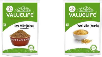 Value Life Kodo Millet 1kg (Arikelu), Foxtail Millet 1kg (Korralu ) - (Pack Of 2) Mixed Millet