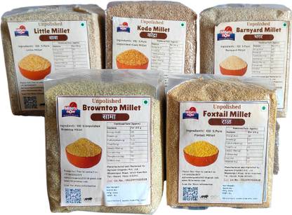 millets now Unpolished Millet Grain Combo 1 kg each, 5Ve+ Millets Mixed Millet
