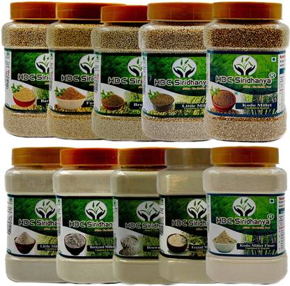 HDC SIRIDHANYA unpolished and organic 5 positive millets 900gx5 and flour 900gx5 Mixed Millet