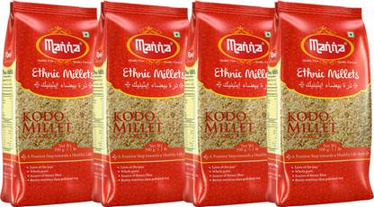 Manna Kodo Millet Natural Grains - 2kg (500g x 4 Packs) (Kodra / Varagu / Arikelu / Hark / Varigu). High Protein & 100% More Fibre Than Rice Kodo Millet