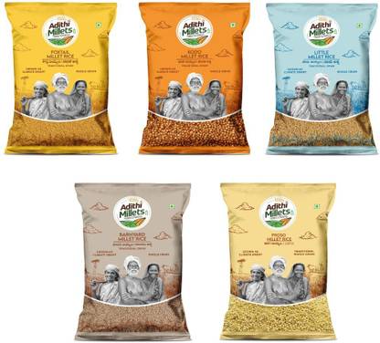 Adithi Millets Siridhanya Unpolished ORGANIC Foxtail/Kodo/Little/Barnrad/ PROSO(500gm*5Pack) Mixed Millet