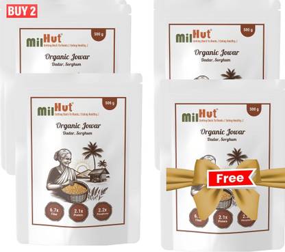 MilHut Organic Whole Grain Jowar (Sorghum) Millet – 2000g |Gluten-Free Jowar