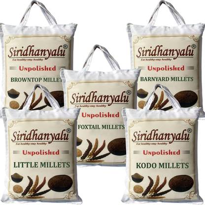 siridhanyalu Vacuumed Organic (kodo, little, barnyard, foxtail and browntop 920gmX5) Mixed Millet