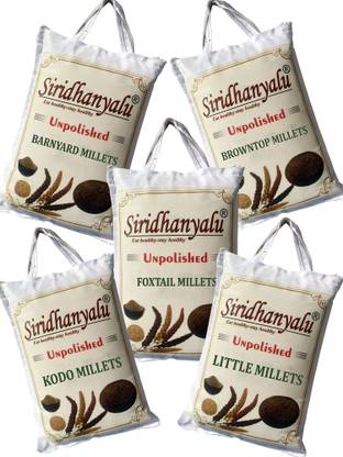 siridhanyalu Unpolished and Organic (Kodo, Little, Barnyard, Foxtail and Browntop 750gm) Mixed Millet