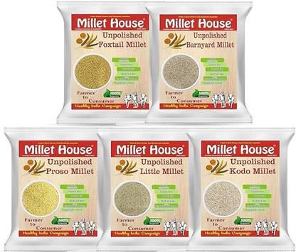 Millet House Combo Pack of 5 Raw Unpolished Millets Foxtail, Kodo, Proso, Little, Barnyard Mixed Millet