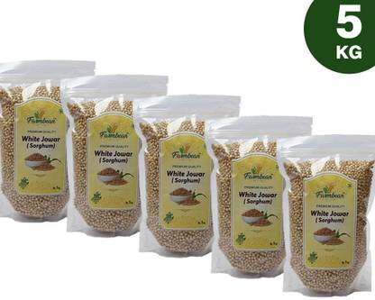 Farmbean Whole White Jowar Grains (1 KG X 5)/ Sorghum / Jonna For Weight Loss Jowar