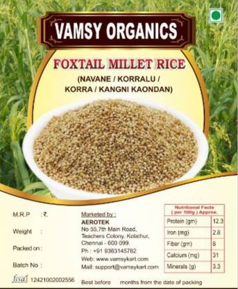 VAMSY ORGANICS Foxtail millet,,kangni,Kakum,Rala,Thinai,Korra,Navane,Thina Foxtail Millet