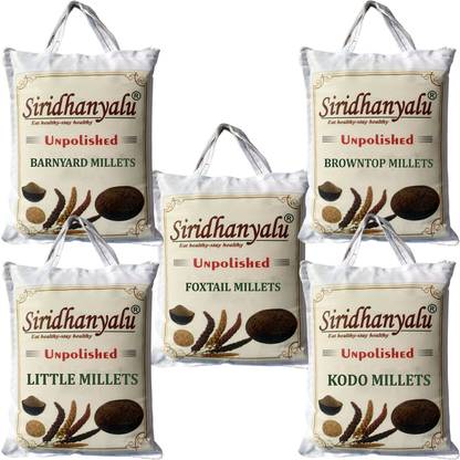 siridhanyalu Unpolished and Organic Kodo, Little, Barnyard, Foxtail and Browntop 300gm) Mixed Millet