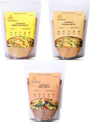 Mahi Organix Unpolished Millets Combo Pack of 3 (500gm Each) 100% Natural Browntop, Foxtail & Kodo Millet