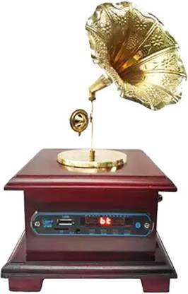 KAPER Bluetooth Music Playing Gramophone Speaker For Home Decor Brass, Wooden Gramophone