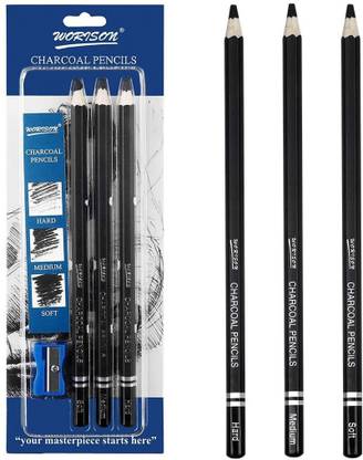 Like it Artist Charcoal Pencils Set – 3 Pieces Soft Medium and Hard Drawing Pencils for Sketching, Shading, (1 Sharpener Include) Pencil