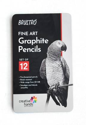 BRuSTRO BRUSTRO Artists Fineart Graphite Pencil Set of 12 (10B-2H) with Elegant Tin Box Pencil