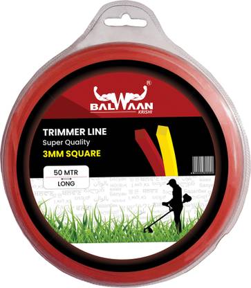 Balwaan Krishi Square Trimmer Line Red (Nylon Rope) 3mm 50mtr for Brush Cutter & Cordless Grass Trimmer