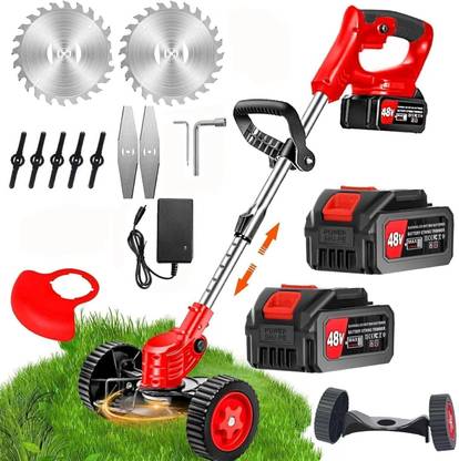 Tazomi Electric Cutter 48V-2 Batteries,2 Types Blades Grass Trimmer,Lightweigh&Portable Cordless Grass Trimmer