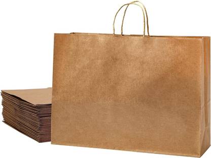 Aakriti Craft Paper Bags Brown with Handles - Paper Bags for Retail, Shopping, Wedding Pack of 10 Grocery Bags