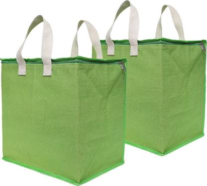 DOUBLE R BAGS Canvas Reinforced Cotton Handles and Thick Base with Multipurpose Storage. Pack of 2 Grocery Bags