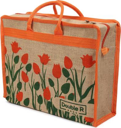 DOUBLE R BAGS Reusable Print Jute Cloth Shopping Bags I Lunch Jute Bag Grocery Bag