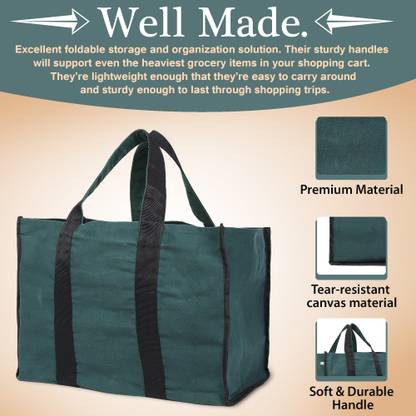 BlackBoxes Big Eco Cotton Canvas Shopping Bags for Carry Grocery with Reinforced Handles Grocery Bag