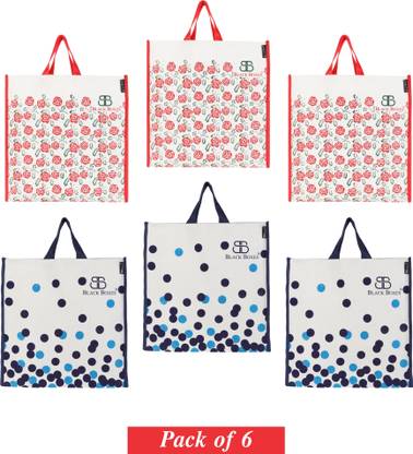 BlackBoxes Canvas Shopping Bag with Double Handle, Cloth Grocery Tote Bags (Set of 6) Pack of 6 Grocery Bags