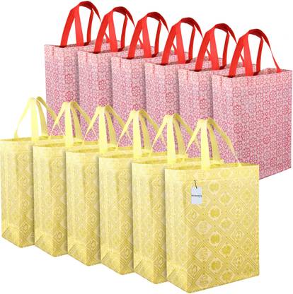 HOMESTIC Non-Woven Reusable Shopping Handbag|Packof 12 |Multicolor Pack of 12 Grocery Bags