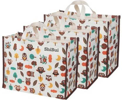 DOUBLE R BAGS Eco Laminated Cotton Grocery Shopping Bag with Reinforced Handle (Owl)(Set of 3) Grocery Bag