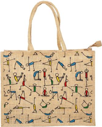 SB Printed Eco-Friendly Jute Bag with Zip Closure, Small Grocery Bag