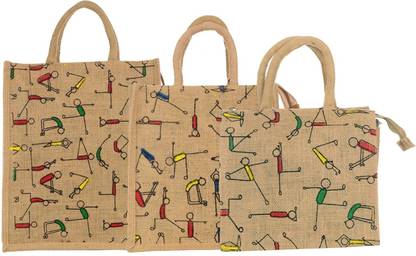 Sainik's Combo Excise Jute Bags Eco Friendly Code FK-10 Set of 3 Pcs Pack of 3 Grocery Bags