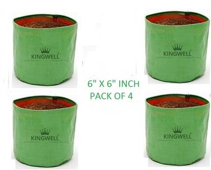 Kingwell Terrace Gardening (6X6 Inches, Green and Orange) (PACK of 4) Grow Bag