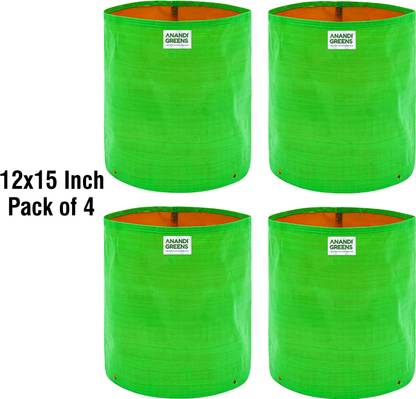 Anandi Greens 12x15 Inch HDPE Uv Protected 220 GSM Round Green Colour Plant Grow Bag