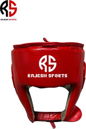 RAJESH SPORTS 100% Genuine Leather Contest Protective Boxing & Wushu Head Guard Medium Red Boxing Head Guard