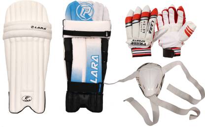 Lara Youth Batting Legguard Cricket Guard Combo Batting gloves & Ado Guard (White) Cricket Guard Combo