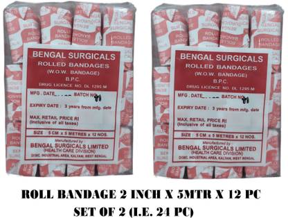 BENGAL SURGICALS Absorbent Cotton Medical Gauze Roll Bandage 2inch (5cm x 5mtr) (24 Rolls) Sterile Gauge Roll