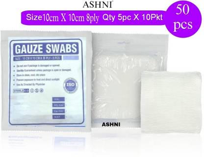 Ashni Gauze Swab 10cmX10cm 5pcs 8ply Total 50pcs Medical Sterile Gauze Dressing Pad Sterile Gauge Roll