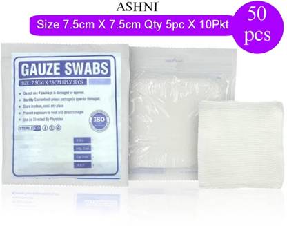 Ashni Gauze Swab 7.5X7.5 5pcs Total50pcs Medical Sterile Gauze Dressing Pad Sterile Gauge Roll