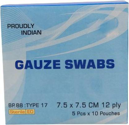 Tendercott Sterile Gauze Swab 7.5 X 7.5 cm 12 ply | PACK OF 50 counts Sterile Gauge Roll