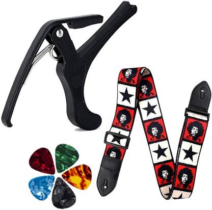 IMAGINEA Guitar Capo with Electric Guitar Strap/Belt with Leather End for Acoustic Guitar Clutch Guitar Capo
