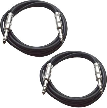 SONHUFU TRS Male ¼” to TRS Male ¼” Patch Cable, 2 Foot Balanced Cord, Pack of 2, Black Double Angled TRS Patch Cable