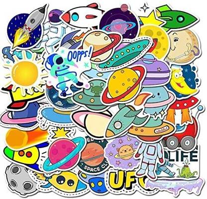 IDREAM Self-Adhesive Space Planet Rocket NASA Theme Stickers Car DIY Suitcase Laptop Bicycle Helmet Waterproof Sticker (3 to 8 cm) - Set of 50 Guitar Sticker