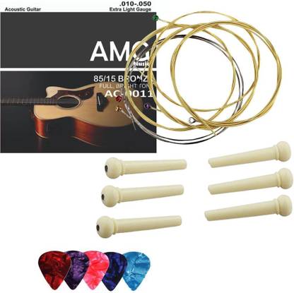 AMG Music Acoustic Guitar Picks With Unique Multi-Coloured And Guitar Pins Set Of6 & Full Set of Guitar String