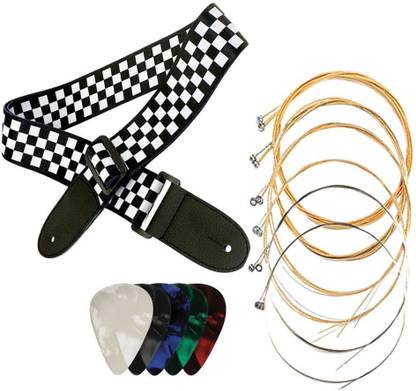 IMAGINEA Acoustic Guitar String with Guitar Strap and 5 Pick Nylon Checkered Guitar Shoulder Strap Guitar String