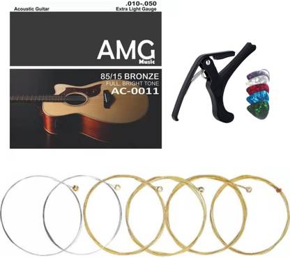 AMG Music Acoustic Acoustic Guitar Strings Set With Capo For Acoustic Guitar, Electric, Ukulele Guitar String