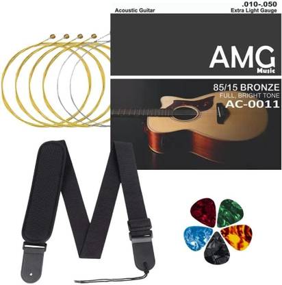 AMG Music Acoustic Replacement Guitar String Set for Acoustic Guitar with Guitar Belt and Picks Guitar String
