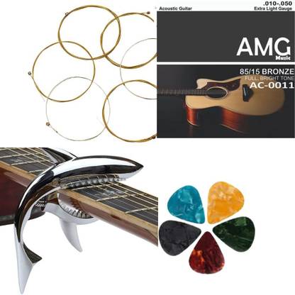 AMG Music Acoustic Guitar String Set And Guitar Capo with Picks For All Types Of Guitars Guitar String