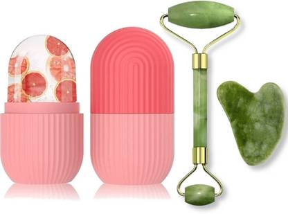 BRM TRADERS Ice Roller and Face Stone Roller Massager with Gua Sha Stone Set Facial Roller