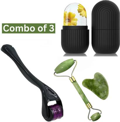 SIYDHA Ice Roller For Face With Derma Roller 0.5mm & Jade Roller GuaSha Facial Massager